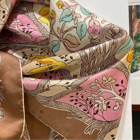 Silky Square Scarf with Yellow Roses & Twiggy Floral Vine Pattern - Picture 8 of 11